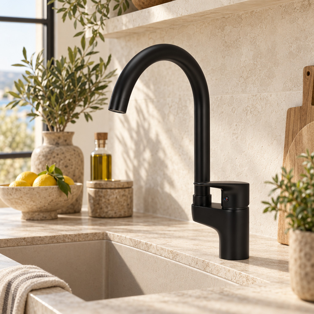 Aquanello Casa Kitchen mixer tap Black with top lever BL-1202-CS
